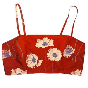 OBEY Red-Orange Floral Smocked Crop Top – Size S